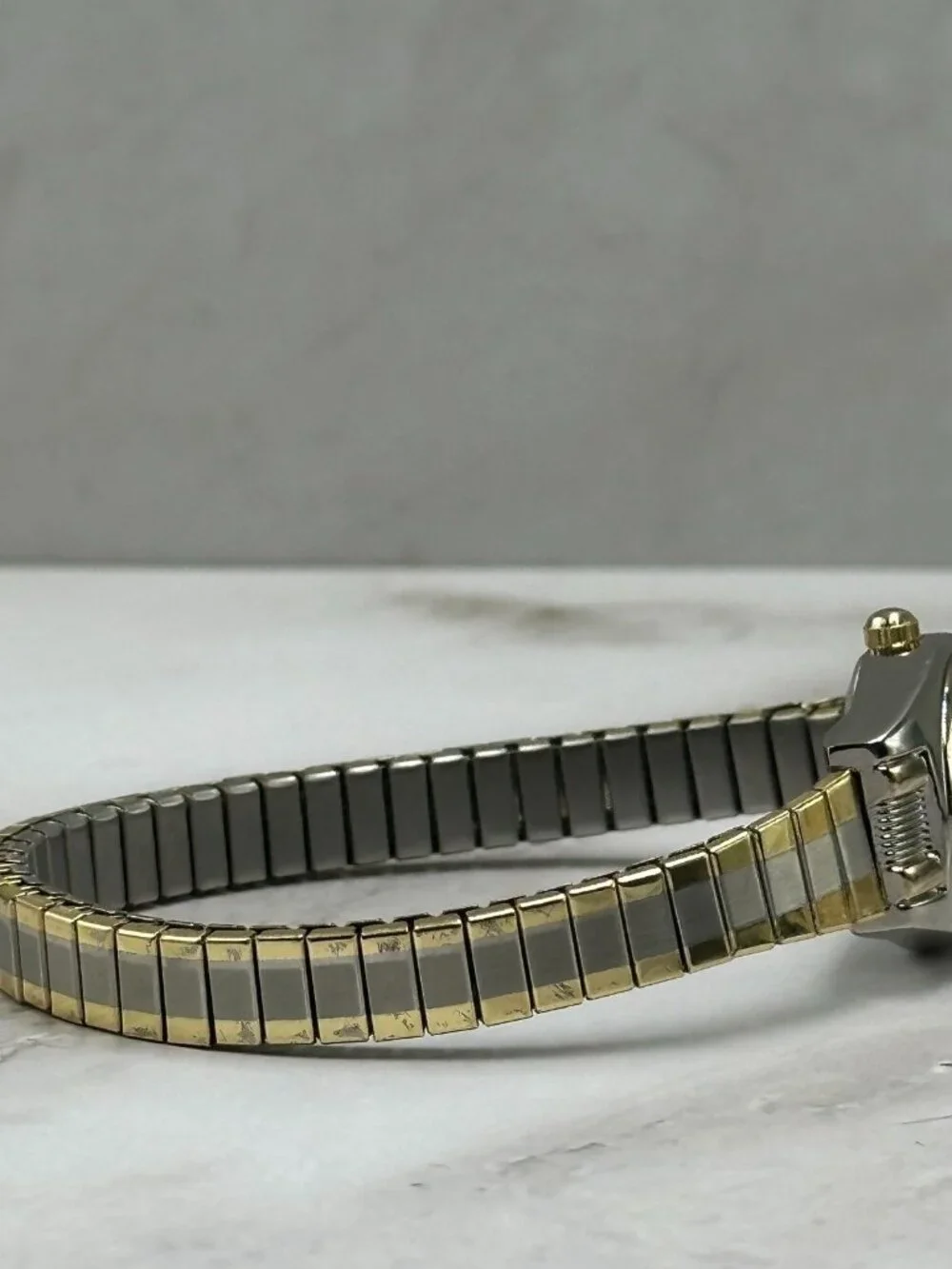 3/$30 Accutime Watch Women Silver Gold Oval Dial Stretch Band Works 6.5